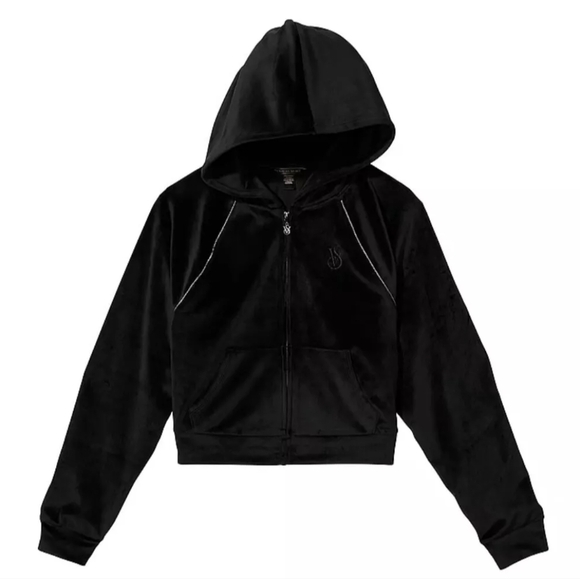 Victoria's Secret On Point Velour Rhinestone Full Zip Hoodie Black Women's XXL - Picture 3 of 7